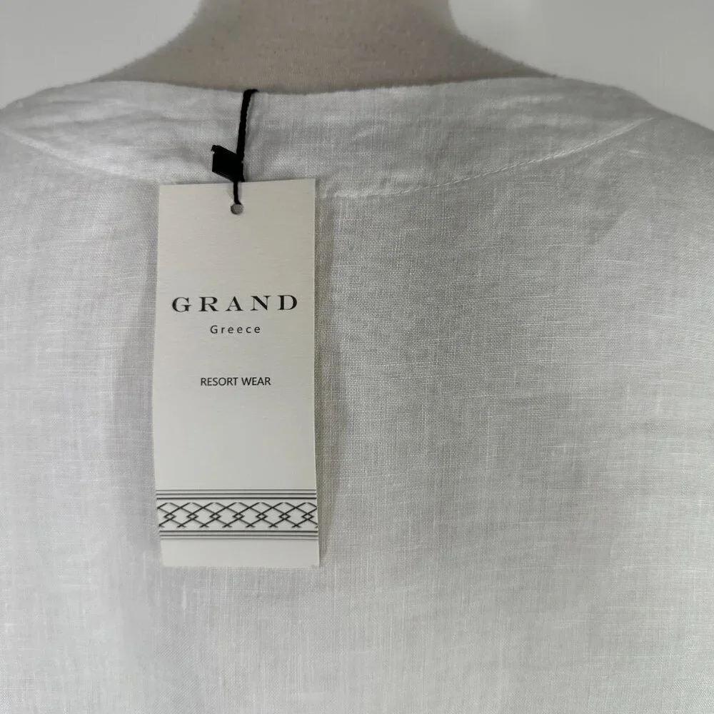 NWT Grand Greece Women’s M White 3/4 Sleeve 100% Linen Resort Wear Top Blouse - Picture 11 of 14